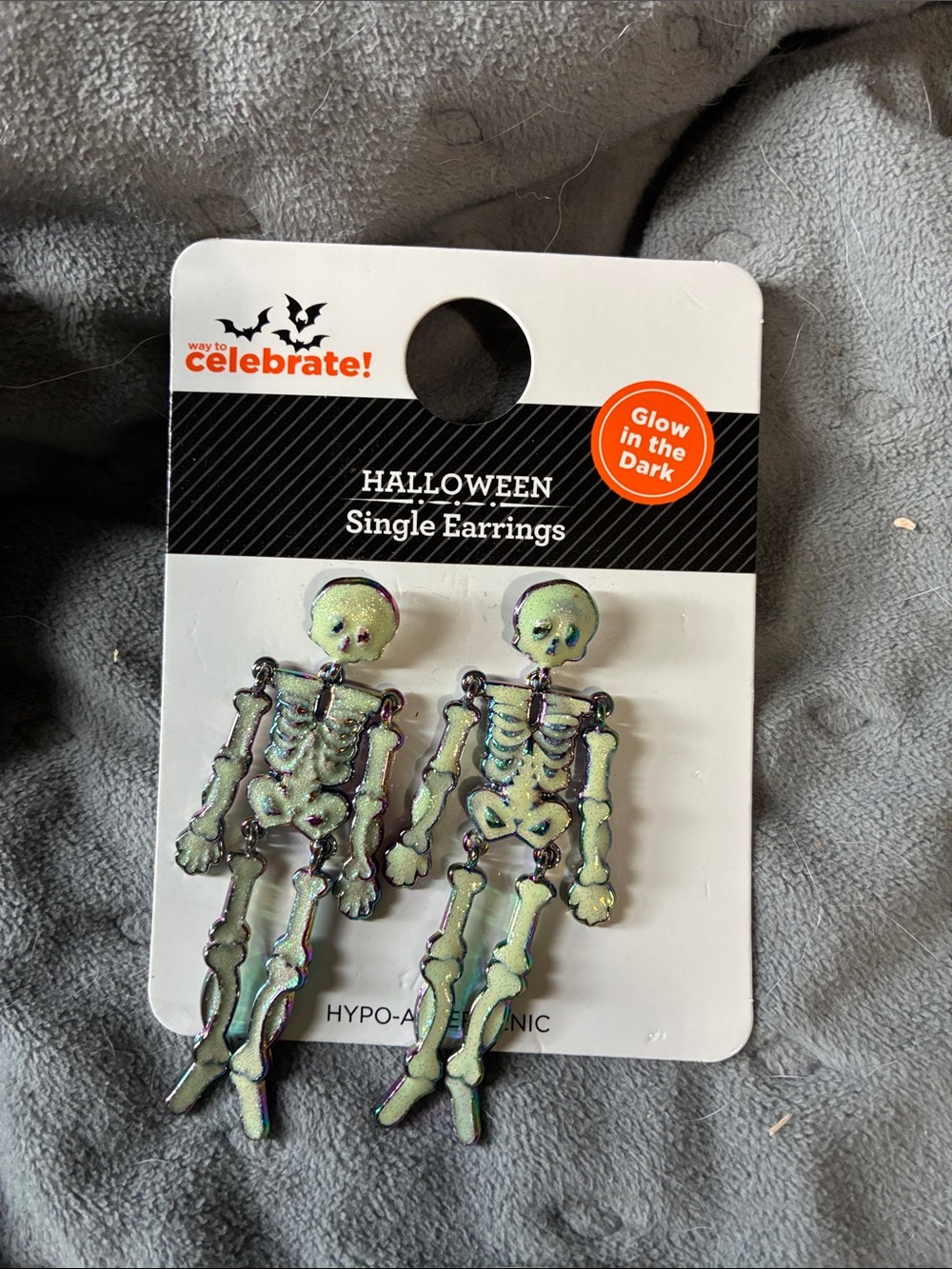 Celebrate! Glow-in-the-Dark Green Skeleton Kids Earrings
